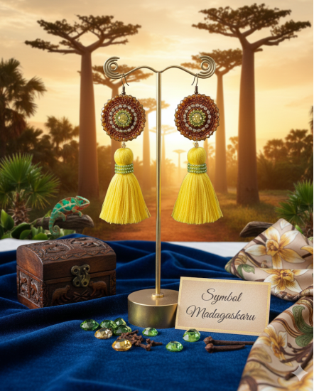 Háčkované  dizajnové náušnice "Symbol Madagaskaru"